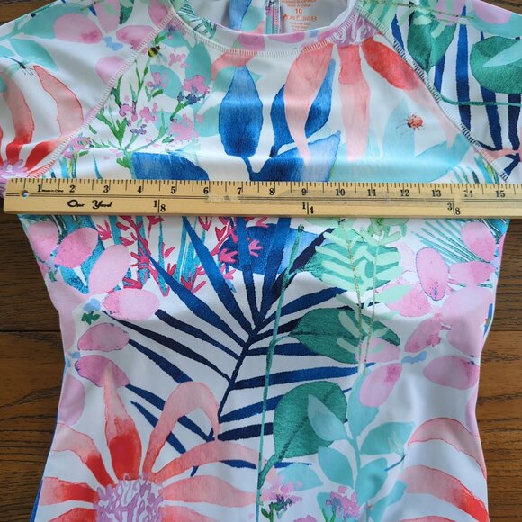 Axesea Women Floral Long Sleeve one piece Surf Swimsuit UPF 50+ Rash Guard Sz 10 - Picture 9 of 12